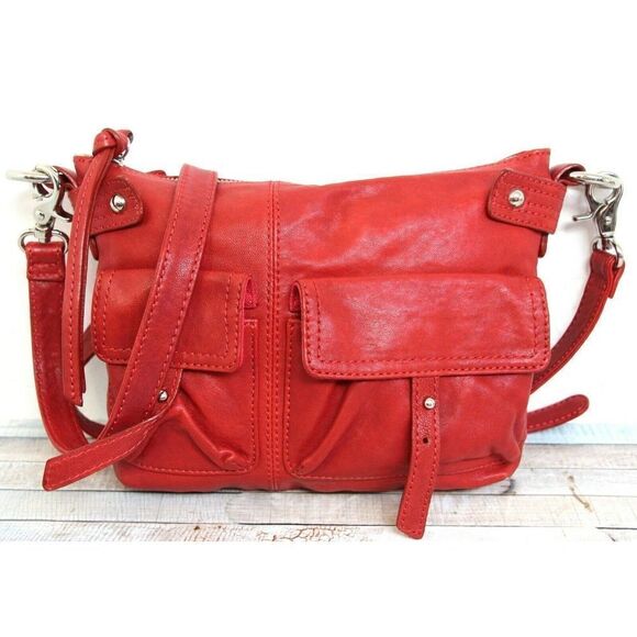 AUTH ROMANI STOCKHOLM RED SOFT GENUINE LEATHER X-BODY SHOULDER BAG PURSE HANDBAG - Picture 1 of 8